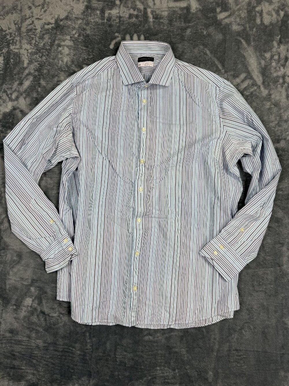 Thomas Dean Performance Mens 2XL Striped Button-Up Shirt Cotton Blend